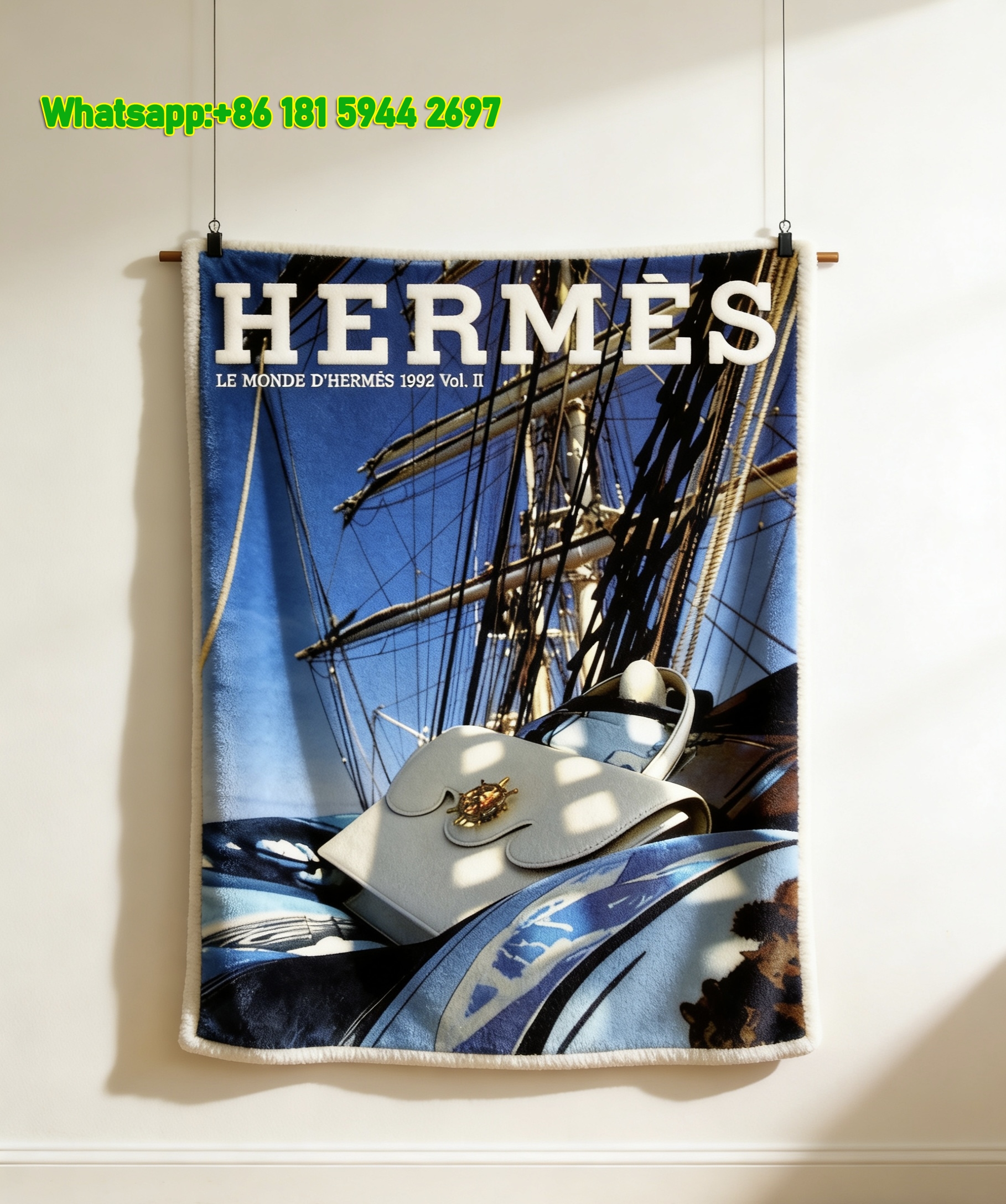 Hermès 1992 Nautical Sailing Print Flannel Throw Blanket IMG_5118